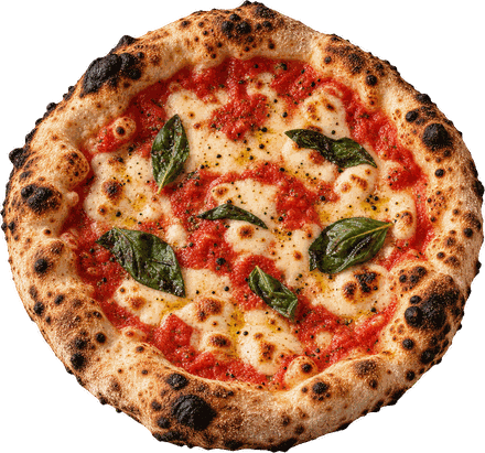 Pizza margherita com manjericão e mozzarella derretida